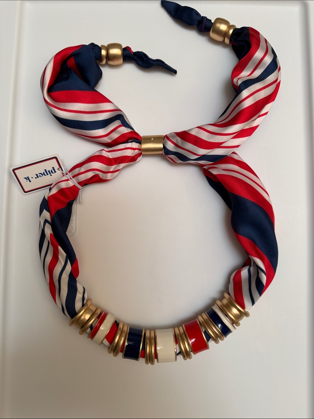 ❤️💙  Piper K red white blue Patriotic Americana adjustable scarf necklace July 4